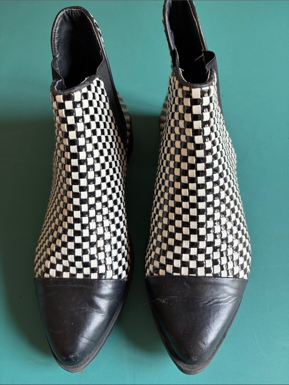 GX by Gwen Stefani Black & White Woven Check Chelsea Ankle Boots